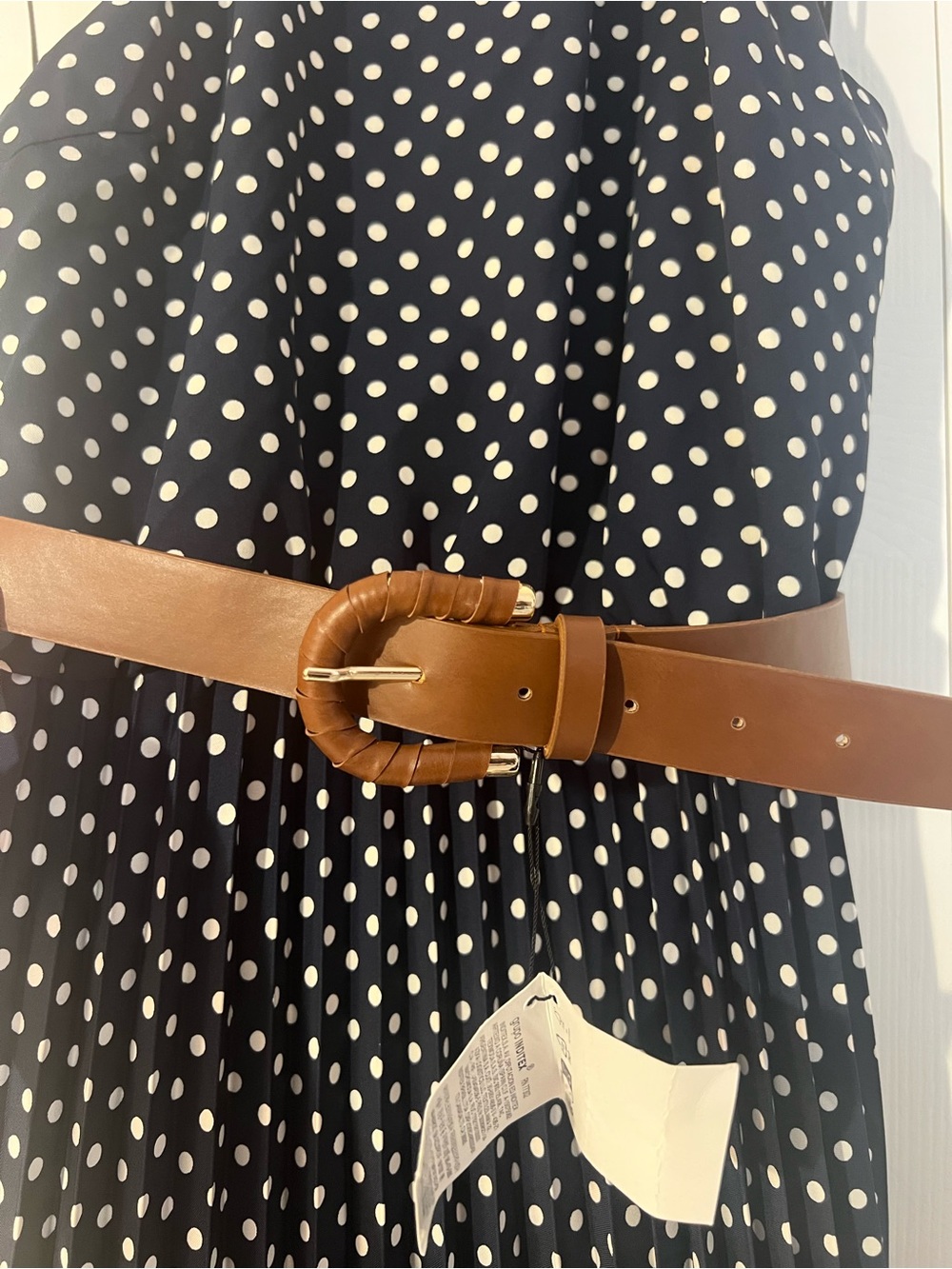 ZARA Navy Polka Dot Halter Maxi Dress with Brown Belt - Picture 13 of 13